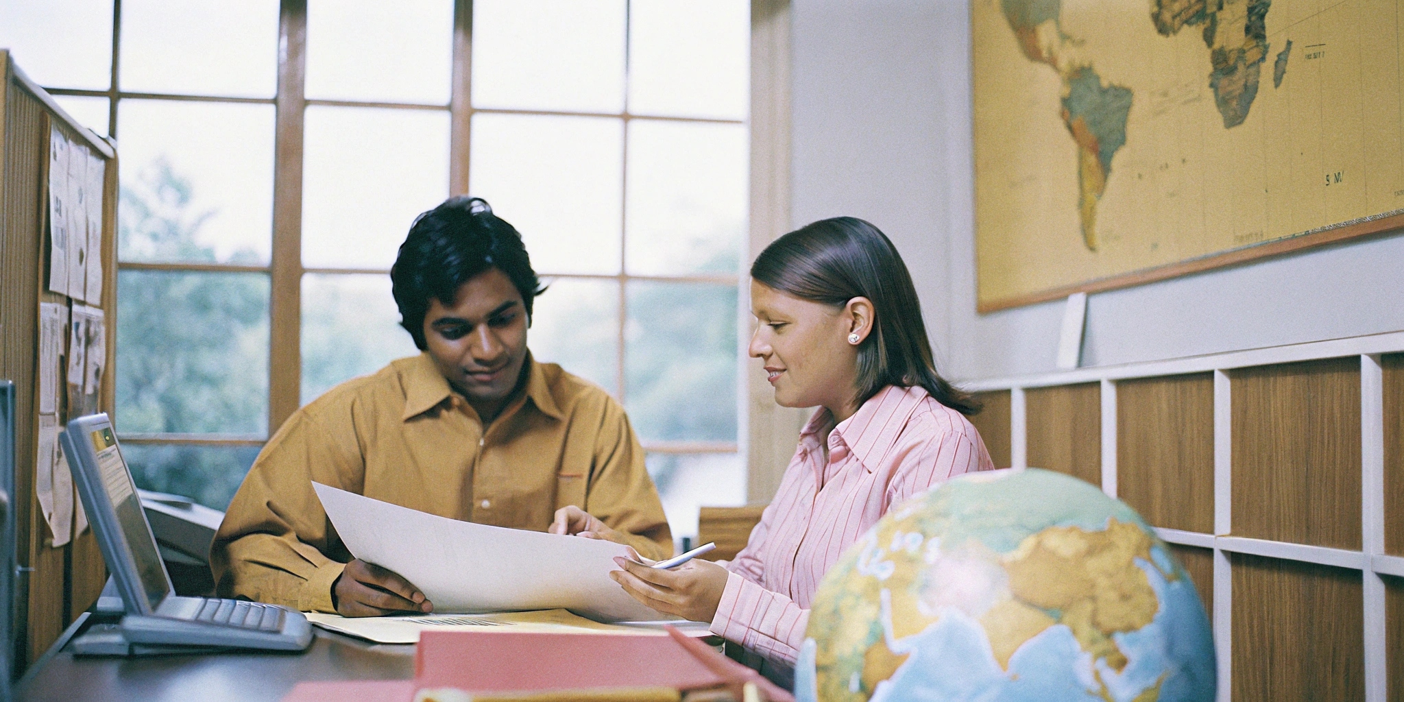 An overseas education counselor helps a student, a service provided by study abroad agencies in Kerala.